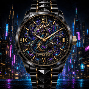 Personalized Cyber Dragon Watch with Custom Name - Men's & Women's, Leather or Metal Strap - Gift
