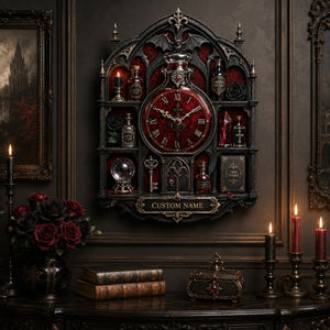 Personalized Gothic Apothecary Wall Clock with Custom Name - Silent Quartz Printed Acrylic Housewarming Gift