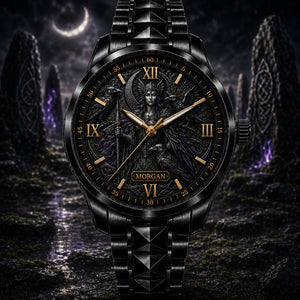 Personalized Moon Sorceress Watch with Custom Name - Men's & Women's, Leather or Metal Strap - Gift for Her