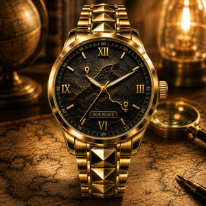 Personalized Our Place Map Watch with Custom Name - Men's & Women's, Leather or Metal Strap - Anniversary Gift