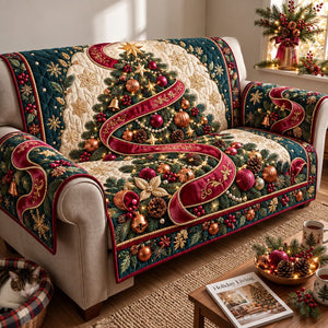 Burgundy Christmas Ribbon Sofa Cover - Made to Order