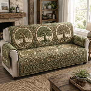 Three Tree Medallions on Green Sofa Cover - Made to Order