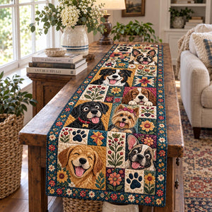 Cheerful Dog Faces Table Runner - Made to Order