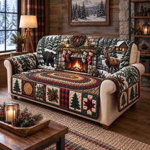 Christmas By the Cabin Fireplace Sofa Cover - Made to Order