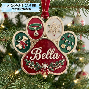 Personalized Christmas Paw Red Name Tag Christmas Ornament with Custom Name