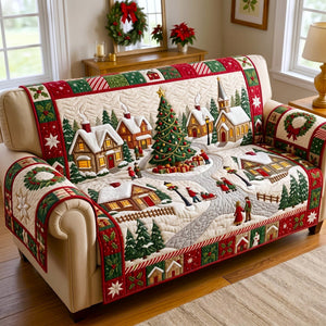 Village Square Christmas Tree Sofa Cover - Made to Order