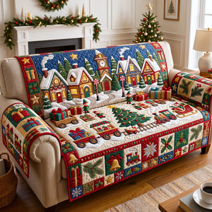 Toy Train Snowy Village Sofa Cover - Made to Order