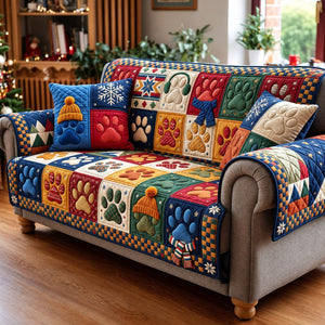 Knit Hat Colorful Paw Sofa Cover - Made to Order