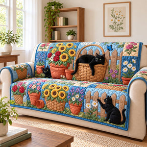Cottage Garden Cats Sofa Cover - Made to Order