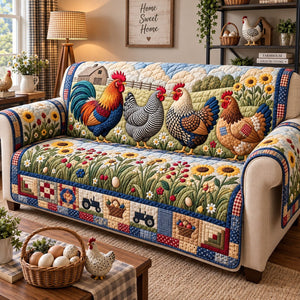 Sunflower Meadow Hen Family Sofa Cover - Made to Order