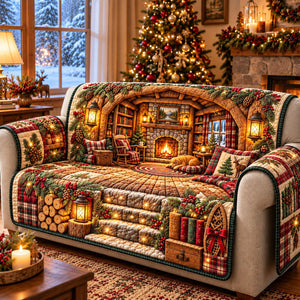 Cozy Christmas Cabin Sofa Cover - Made to Order