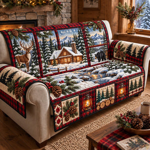 Cozy Winter Cabin in the Woods Sofa Cover - Made to Order