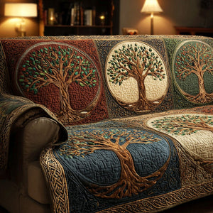 Tree of Life in Green Medallions Sofa Cover - Made to Order