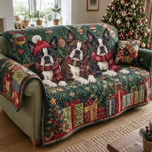 Evergreen Christmas Pups Sofa Cover - Made to Order