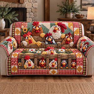 Fence Peeking Roosters Sofa Cover - Made to Order