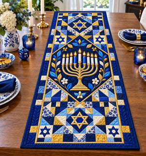 Star Quilt Block Menorah Table Runner - Made to Order