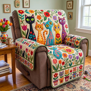 Folk Art Cats Tulip Garden Sofa Cover - Made to Order