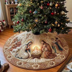 Golden Ivory Nativity Christmas Tree Skirt - Made to Order