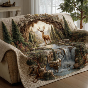 Stag Above the Forest Waterfall Sofa Cover - Made to Order