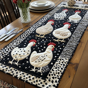 White Hens on Black and White Dots Table Runner - Made to Order