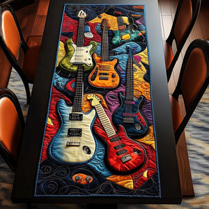 White Red and Orange Guitars on Navy Table Runner - Made to Order