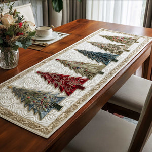 Red and Green Trees on Cream Table Runner - Made to Order
