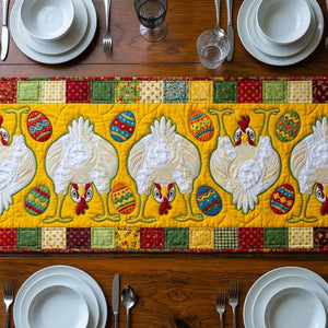 White Hens with Eggs on Yellow Table Runner - Made to Order