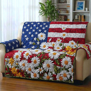 Stars and Stripes with White Daisies Sofa Cover - Made to Order