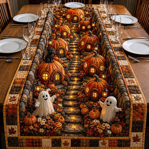 Glowing Pumpkin Lane at Night Table Runner - Made to Order