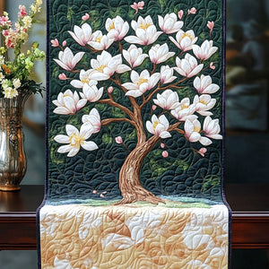White Blossom Tree on Green Table Runner - Made to Order