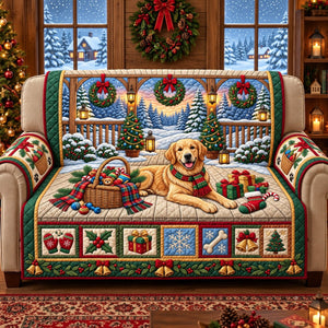 Window Wreath Golden Retriever Sofa Cover - Made to Order