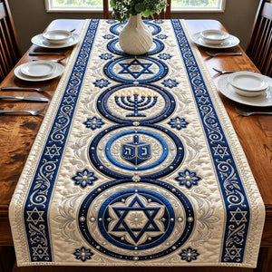 Medallion Hanukkah Blue Table Runner - Made to Order
