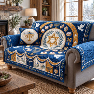 Royal Blue Star Hanukkah Sofa Cover - Made to Order