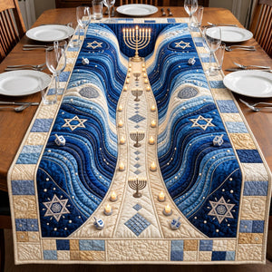 Blue Wave Hanukkah Star Table Runner - Made to Order