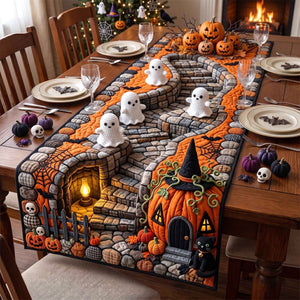 Orange Cobblestone Ghost Village Table Runner - Made to Order
