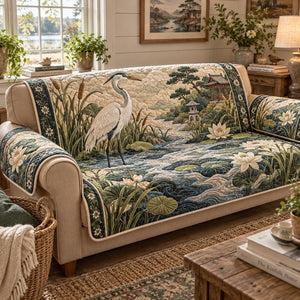 Japanese Blue Heron Sofa Cover - Made to Order