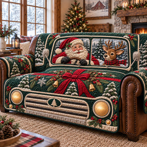 Green Truck Santa Reindeer Sofa Cover - Made to Order