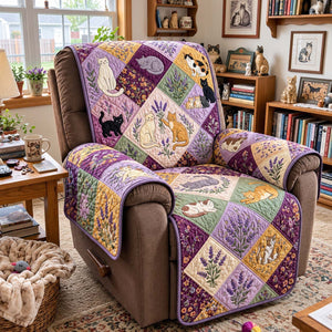 Lavender Garden Cats Sofa Cover - Made to Order