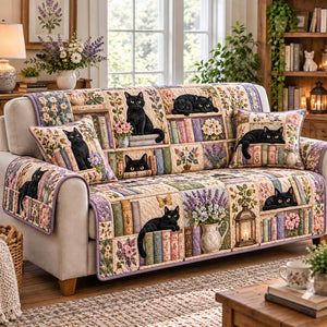 Lilac Library Cats Sofa Cover - Made to Order