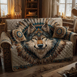 Wolf Head on Southwest Medallion Sofa Cover - Made to Order