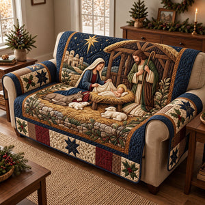 Nativity Manger with Shepherd Lambs Sofa Cover - Made to Order