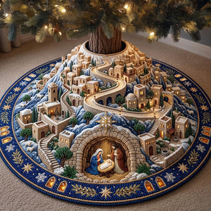 Stone Hillside Nativity Cave Christmas Tree Skirt - Made to Order