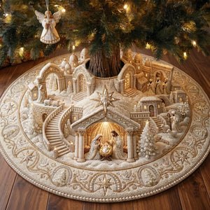 Ivory Stairway Nativity Christmas Tree Skirt - Made to Order