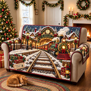 North Pole Christmas Train Sofa Cover - Made to Order