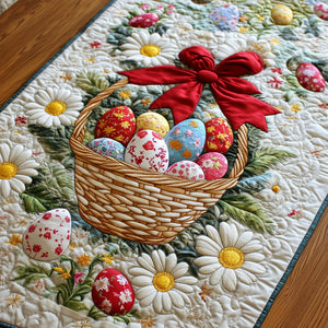 Pastel Eggs Easter Basket with Eggs and Daisies Table Runner - Made to Order