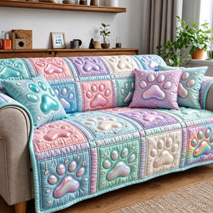 Pastel Patchwork Paw Sofa Cover - Made to Order