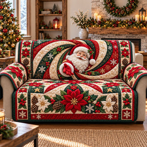 Poinsettia Swirl Santa Sofa Cover - Made to Order