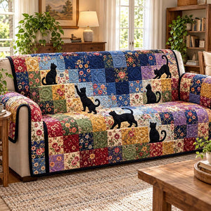 Rainbow Patchwork Cats Sofa Cover - Made to Order