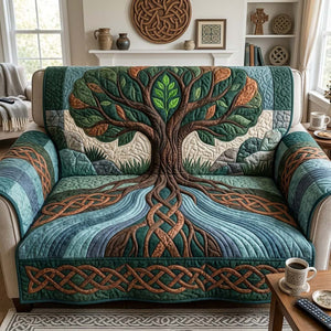 Green Tree over Teal Waves Sofa Cover - Made to Order