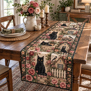 Rose Cottage Black Cat Table Runner - Made to Order